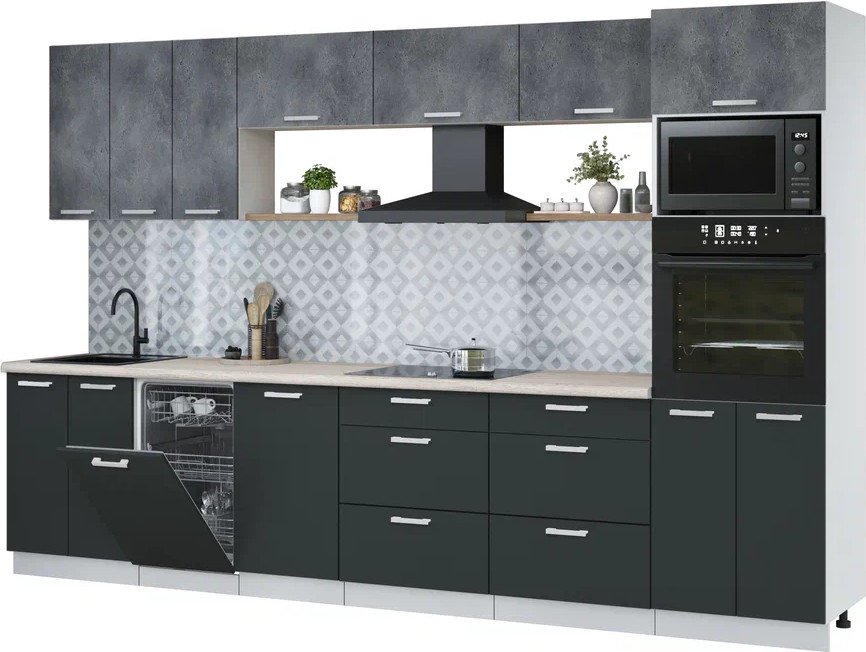 

Готовая кухня Интерлиния Мила Лайт 3.3-ПМ3 (бетон портленд/антрацит/травертин серый)