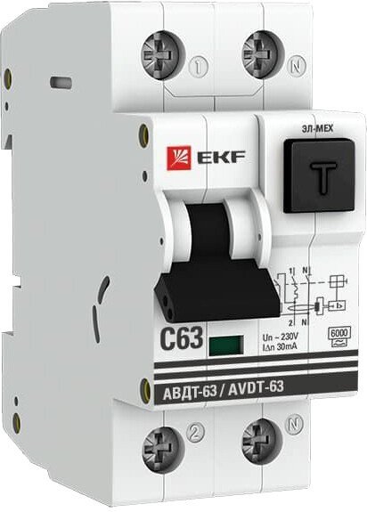 

Дифференциальный автомат EKF PROxima АВДТ-63 40А 30мА тип А 6кА (С) DA63-40-30e