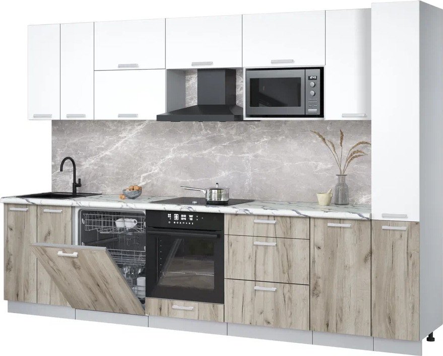 

Готовая кухня Интерлиния Мила Лайт 3.1-ПМ2 (белый платинум/дуб серый/белый гранит)