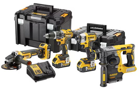 

DeWalt DCK422P3T (шуруповерт, винтоверт, болгарка, перфоратор, 3 АКБ, кейс)