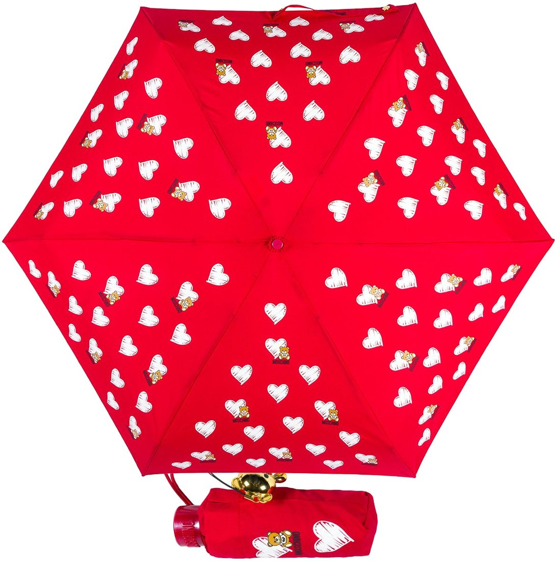 

Складной зонт Moschino 8127-superminiC Hearts and bears Dark Red