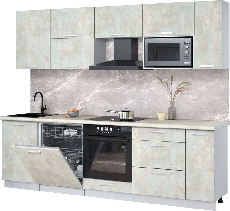 

Готовая кухня Интерлиния Мила Лайт 2.6-ПМ2 (бетон лайт/бетон лайт/опал светлый)