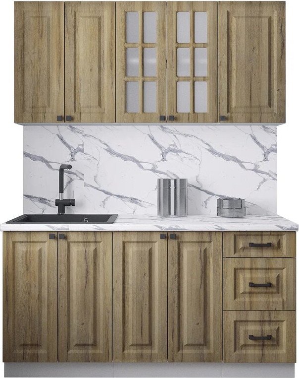 

Готовая кухня Интерлиния Мила Деко 1.6Б (дуб вотан/дуб вотан/белый гранит)