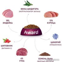 Сухой корм для кошек Award Adult Hairball & Indoor (для выведения шерсти с уткой и индейкой с добавлением зеленой чечевицы и Юкки Шидигера) 10 кг