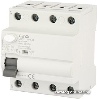 Устройство защитного отключения GEYA GYL9 4P 63A 6 кА 30мА AC GYL94P63A30MA