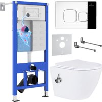 Унитаз подвесной Roxen Antares Bidet в комплекте с инсталляцией StounFix Dual Fresh 6 в 1 942567 (кнопка: хром глянец)