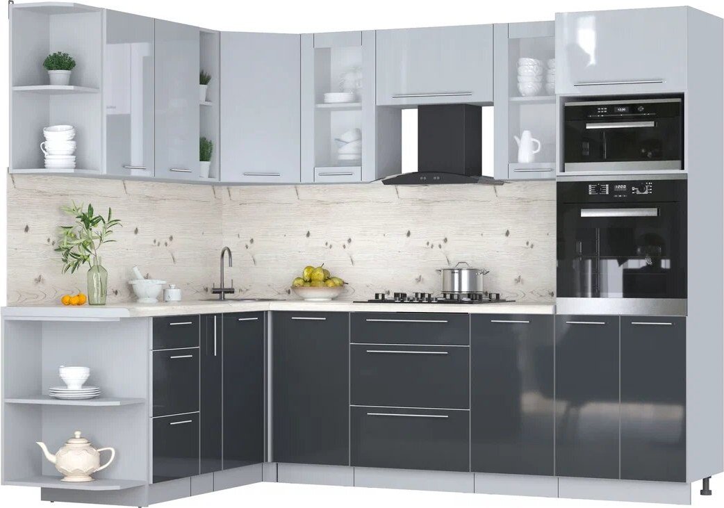 

Готовая кухня Интерлиния Мила Пластик 1.88x2.6 LV (туманный глянец/антрацит/бискайская сосна)