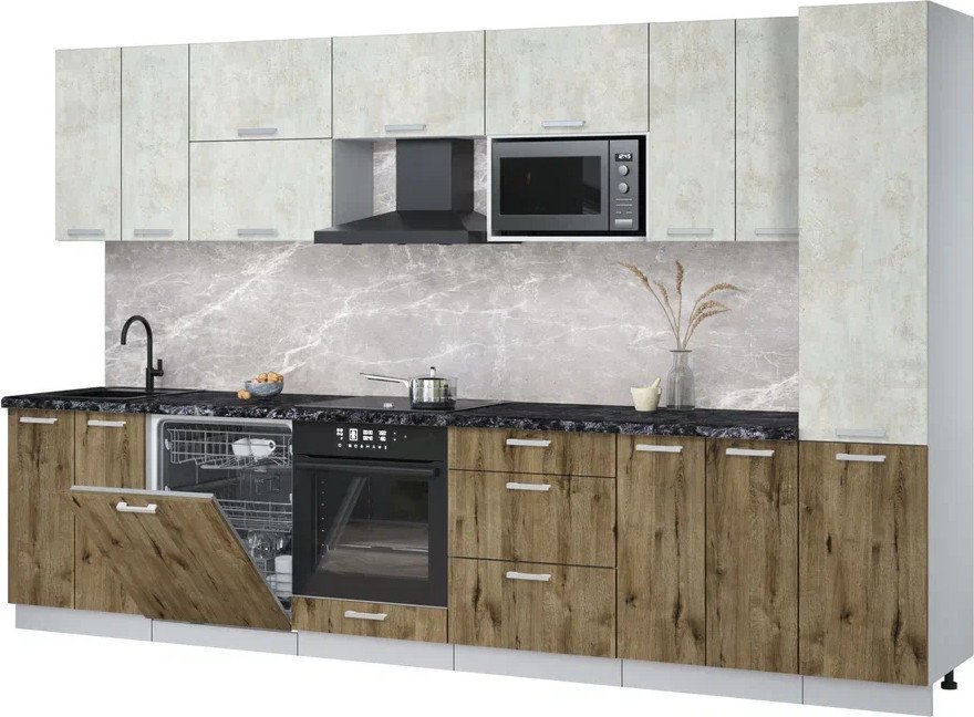 

Готовая кухня Интерлиния Мила Лайт 3.4-ПМ2 (бетон лайт/дуб веллингтон/кастилло темный)