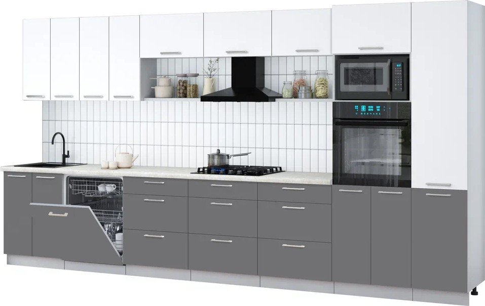 

Готовая кухня Интерлиния Мила Gloss 4.0-ПМ1 (серый/белый/опал светлый)