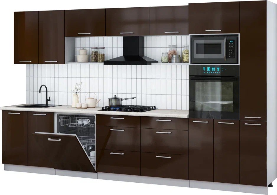 

Готовая кухня Интерлиния Мила Gloss 3.5-ПМ1 (шоколад глянец/шоколад глянец/бискайская сосна)