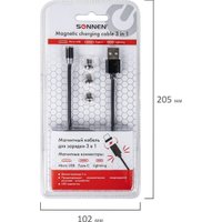 Кабель Sonnen Premium USB Type-A - microUSB/USB Type-C/Ligtning 513561 (1 м, черный)