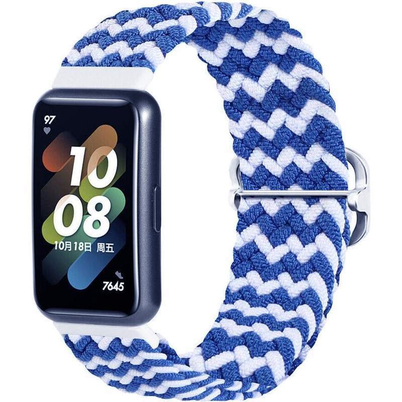 

Ремешок Rumi Wick из плетеного нейлона для Huawei Band 7 (синие/белые полоски)