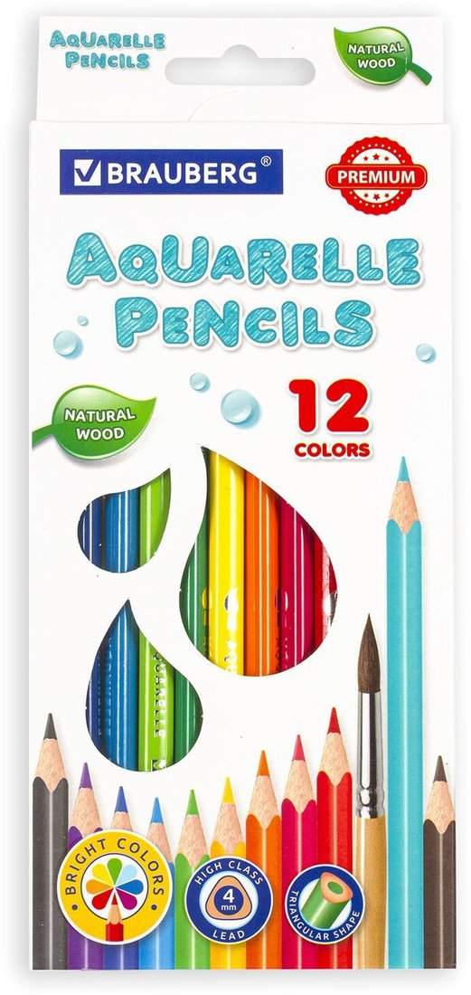 

Набор цветных карандашей BRAUBERG Premium aquarelle 181671 (12 шт.)