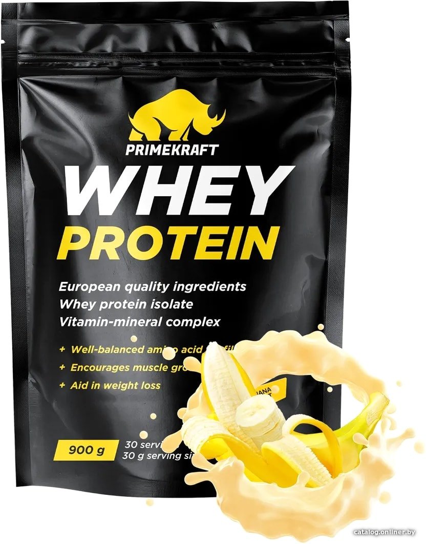 Протеин сывороточный (концентрат) Prime Kraft Whey Protein с витаминами и минералами (900г, банановый йогурт)