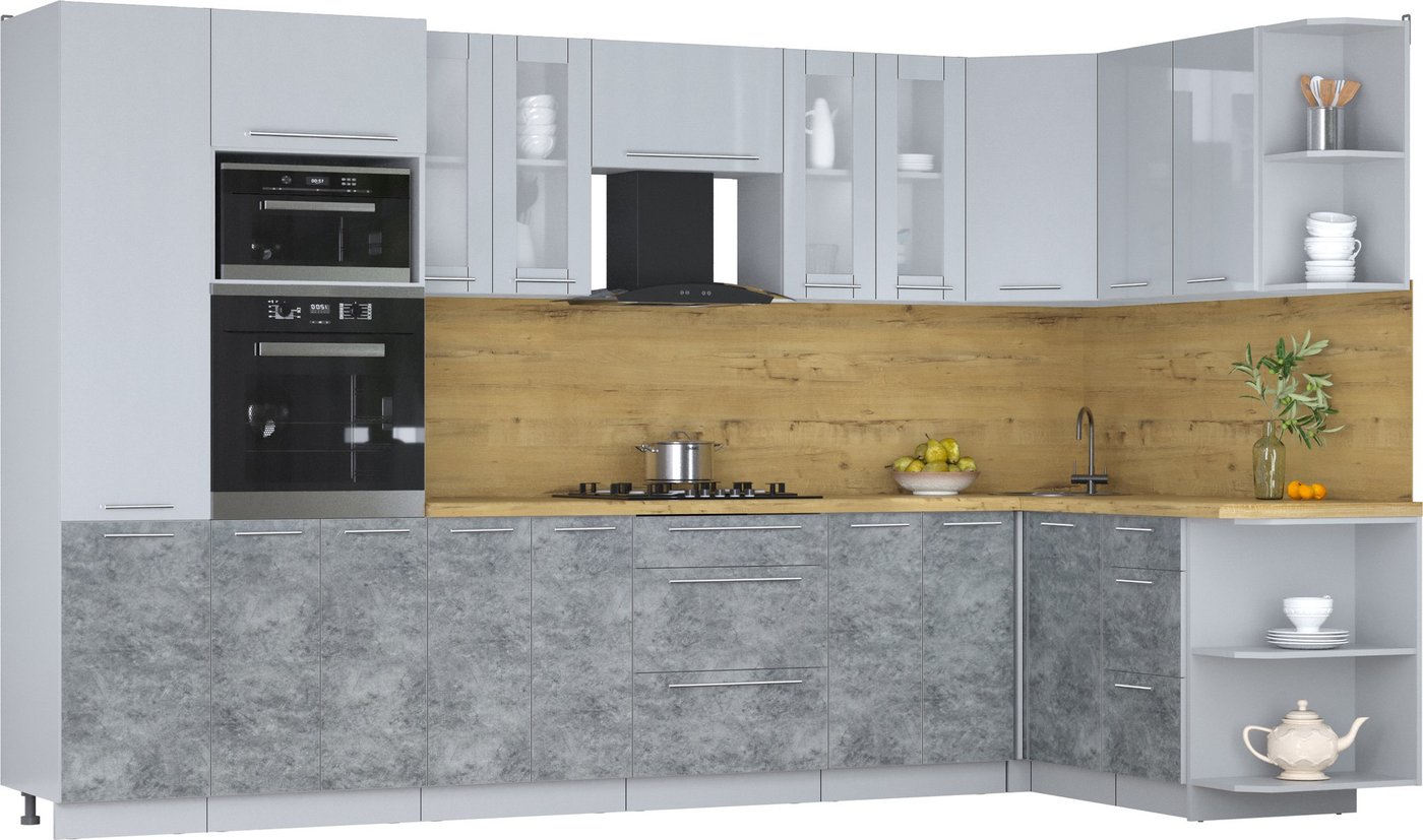 

Готовая кухня Интерлиния Мила Пластик 1.68x3.4 PR (туманный глянец/мрамор/дуб бунратти)