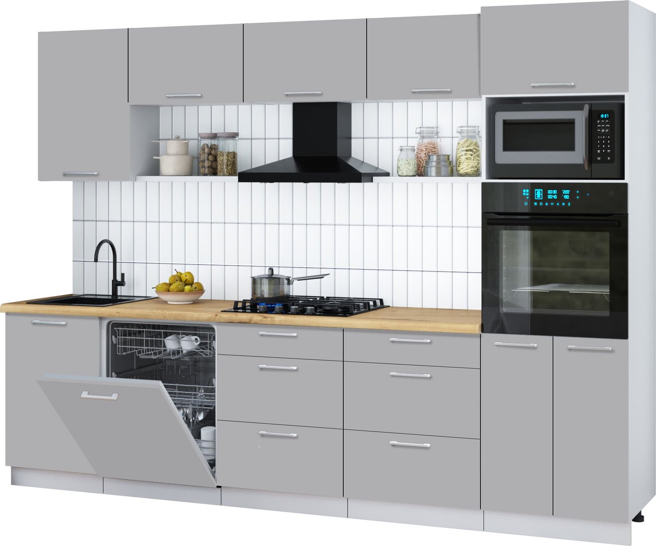 

Готовая кухня Интерлиния Мила Gloss 2.9-ПМ1 (грей/грей/дуб бунратти)