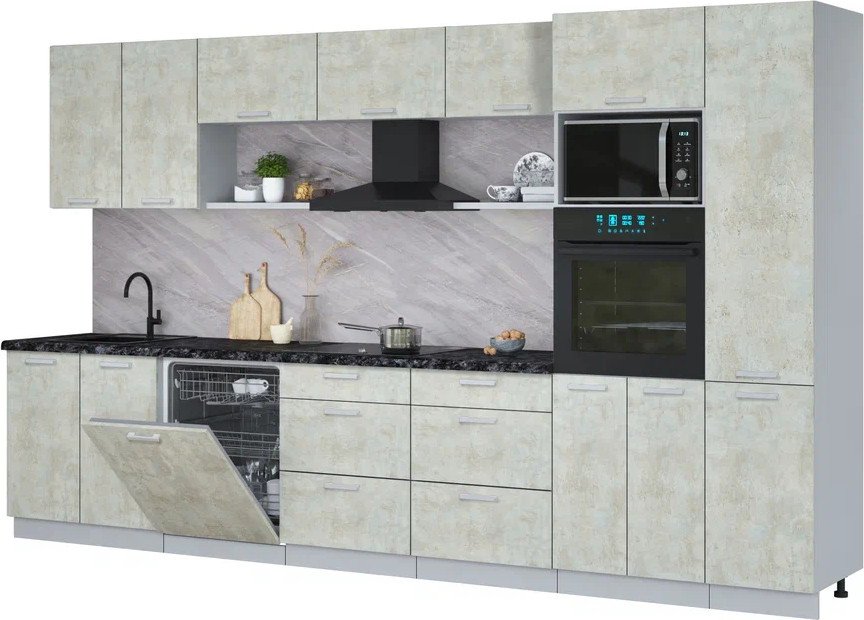 

Готовая кухня Интерлиния Мила Лайт 3.6-ПМ1 (бетон лайт/бетон лайт/кастилло темный)