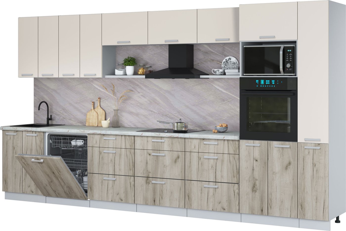 

Готовая кухня Интерлиния Мила Лайт 3.9-ПМ1 (персидский жемчуг/дуб серый/серый каспий)