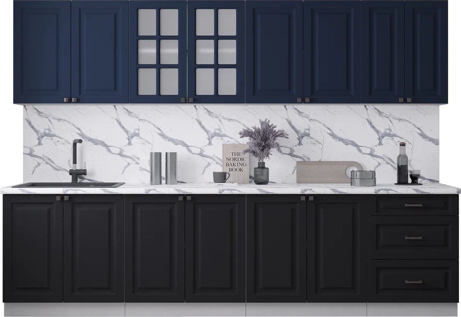 

Готовая кухня Интерлиния Мила Деко 3.0А (черный/индиго/белый гранит)