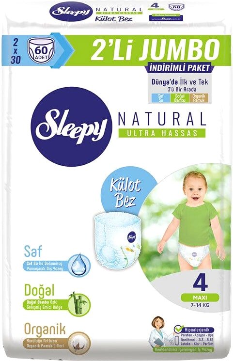 

Трусики-подгузники Sleepy Natural 4 Maxi 7-14 кг 2Х Jumbo (60 шт)