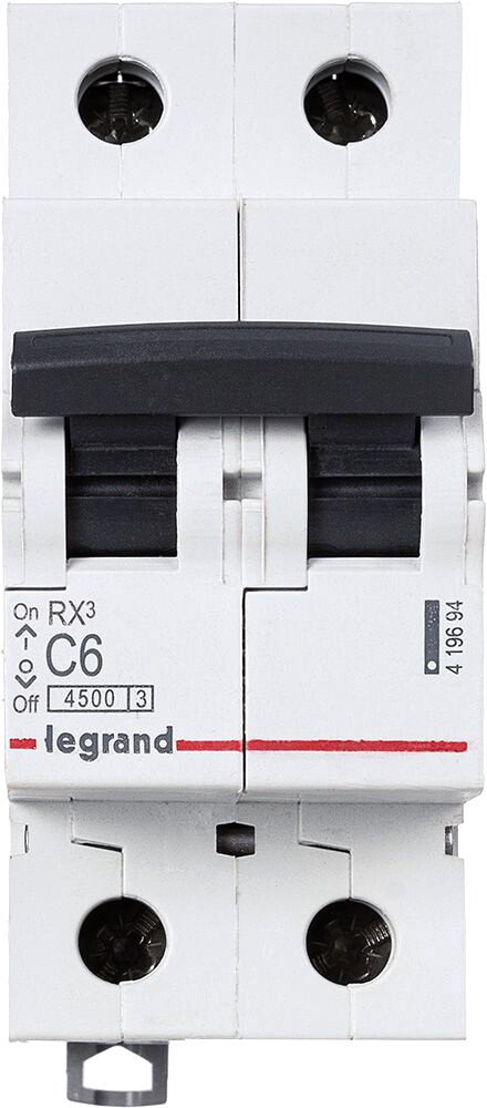 

Выключатель автоматический Legrand RX3 2P C 6A 4.5кА 2M 419694