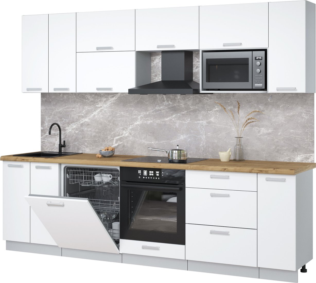 

Готовая кухня Интерлиния Мила Лайт 2.7-ПМ2 (белый платинум/белый платинум/дуб бунратти)