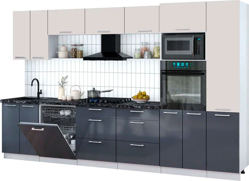 

Готовая кухня Интерлиния Мила Gloss 3.4-ПМ1 (асфальт глянец/кашемир/кастилло темный)