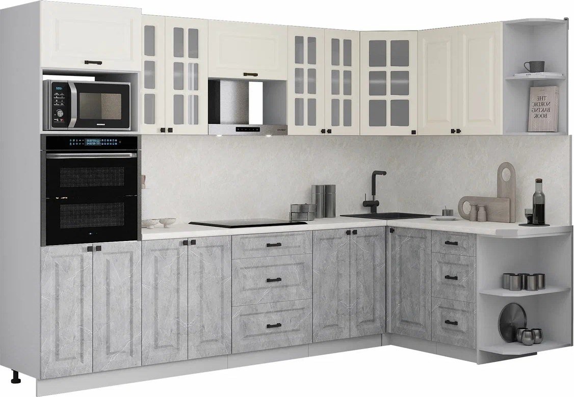 

Готовая кухня Интерлиния Мила Деко 1.68x3.0 PR (керамика/белый/опал светлый)