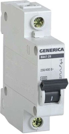 

Выключатель автоматический Generica ВА 47-29 1Р 20А 4.5кА MVA25-1-020-C