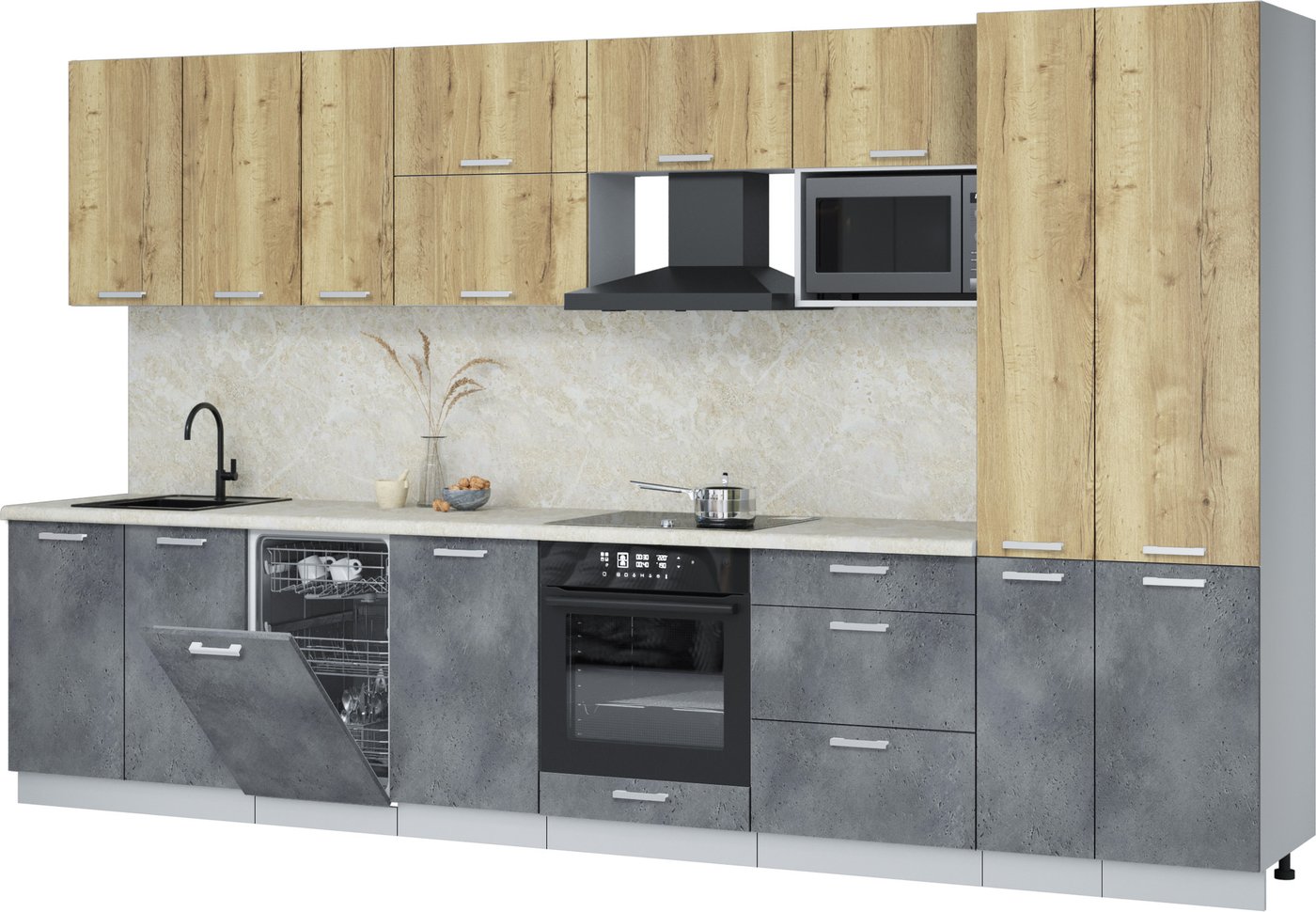 

Готовая кухня Интерлиния Мила Лайт 3.6-ПМ4 (дуб золотой/бетон портленд/опал светлый)