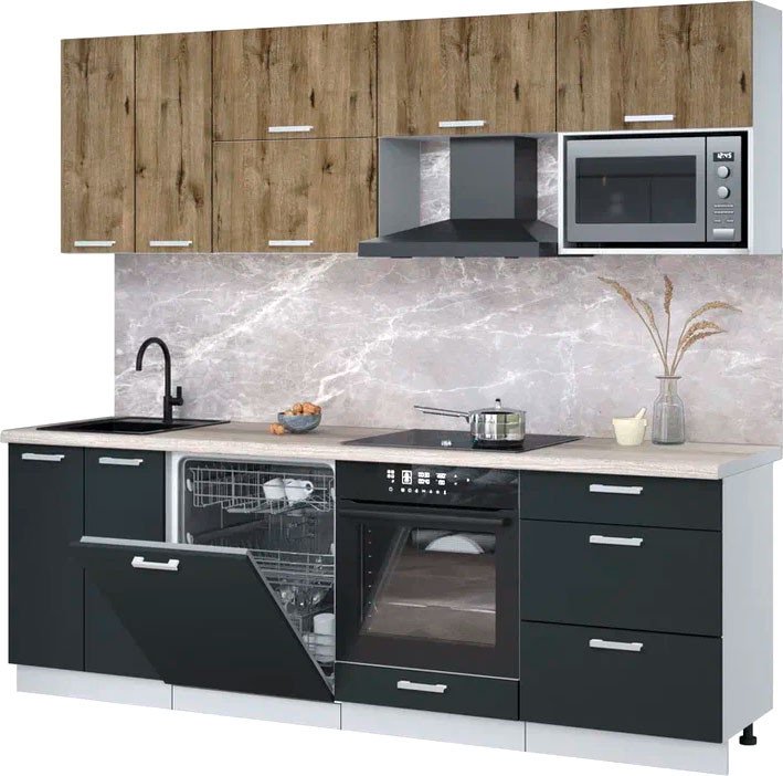 

Готовая кухня Интерлиния Мила Лайт 2.4-ПМ2 (дуб веллингтон/антрацит/травертин серый)