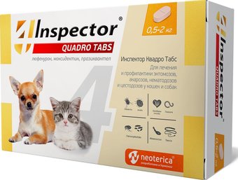 Таблетки от блох и клещей Inspector Quadro Tabs для кошек и собак 0.5-2 кг (4 таблетки)