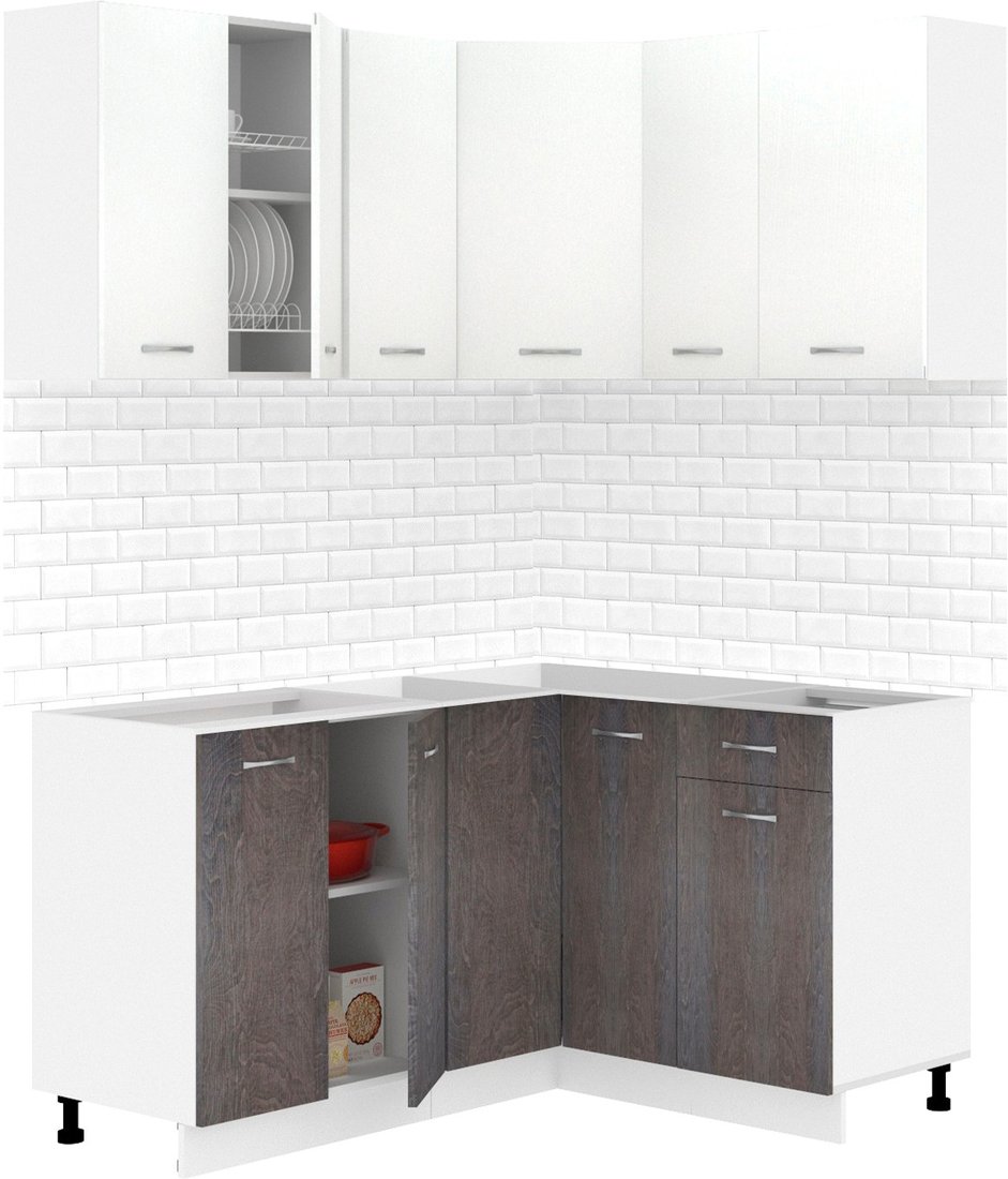 

Готовая кухня Кортекс-мебель Корнелия Лира 1.5x1.3 без столешницы (белый/береза)