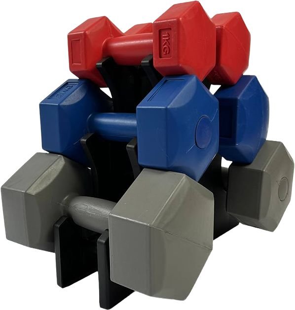 

Гантельный ряд Ametist Fitnes Composit 12 кг с подставкой (2x1кг, 2x2кг, 2x3кг)