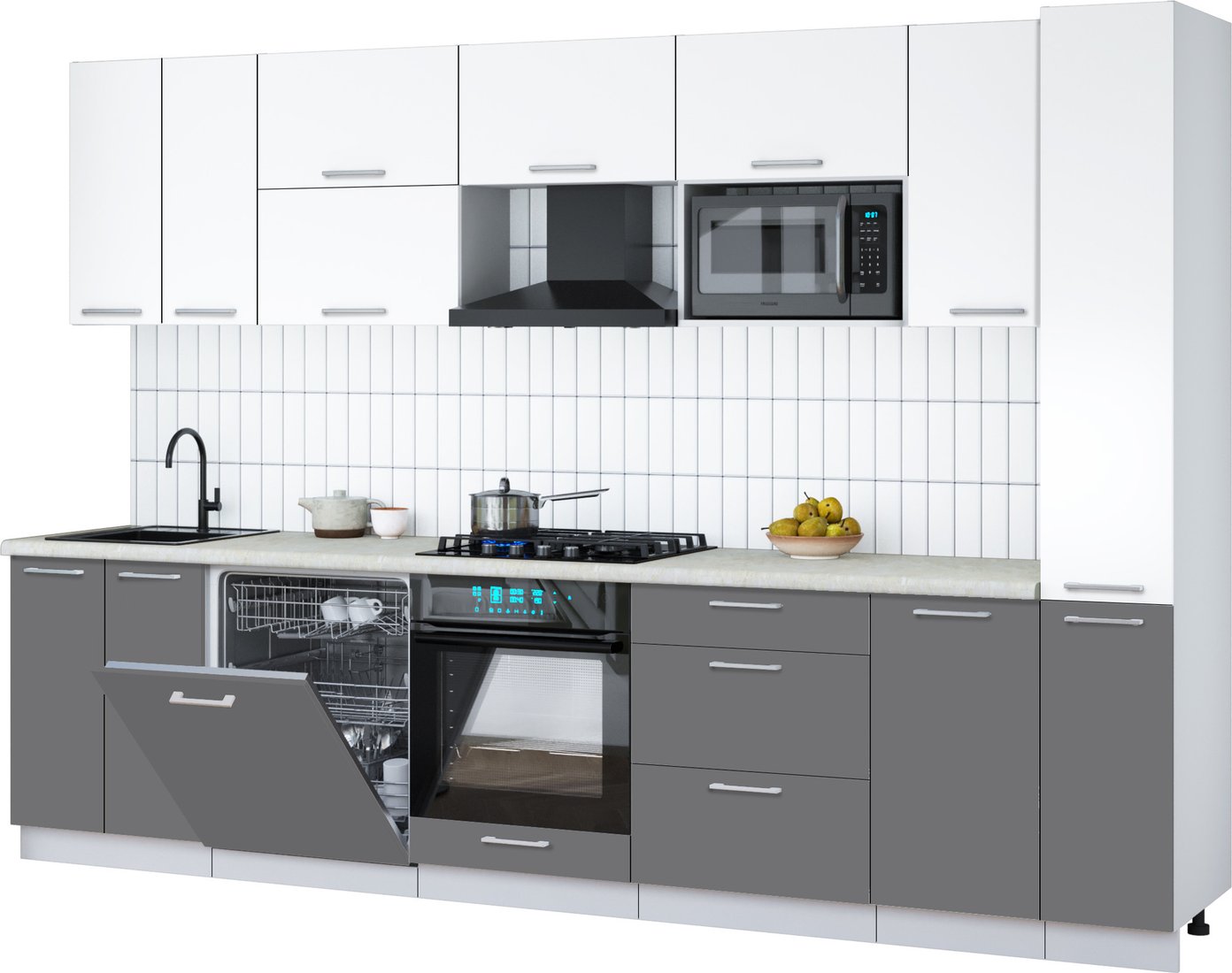 

Готовая кухня Интерлиния Мила Gloss 3.1-ПМ2 (серый/белый/опал светлый)