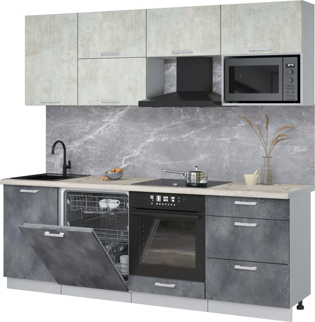 

Готовая кухня Интерлиния Мила Лайт 2.3-ПМ2 (бетон лайт/бетон портленд/бискайская сосна)