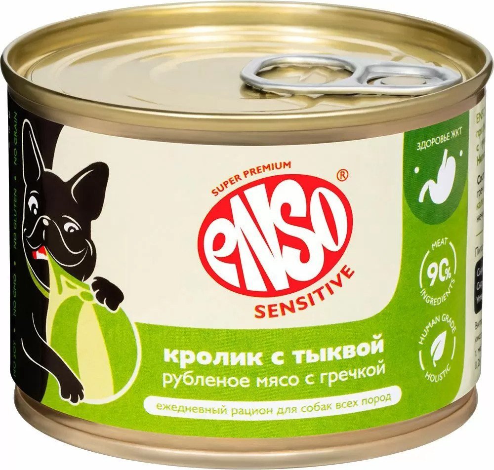 

Консервированный корм для собак Enso Sensitive кролик, гречка, тыква 020/606328 190 г