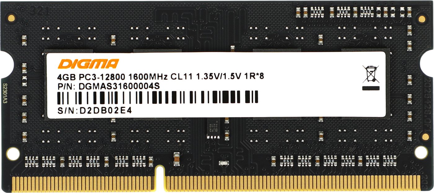 

Оперативная память Digma 4ГБ DDR3 SODIMM 1600 МГц DGMAS31600004S