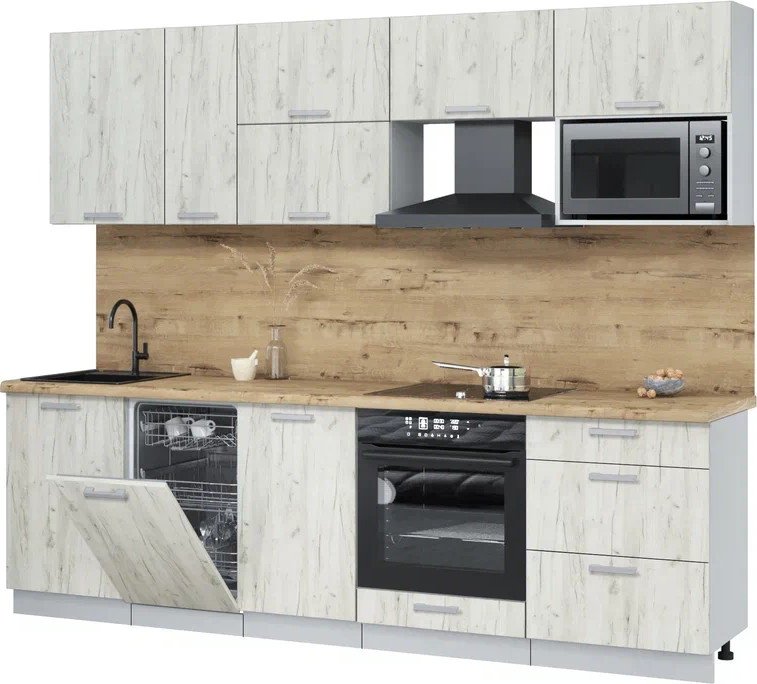 

Готовая кухня Интерлиния Мила Лайт 2.6-ПМ4 (дуб белый/дуб белый/дуб бунратти)