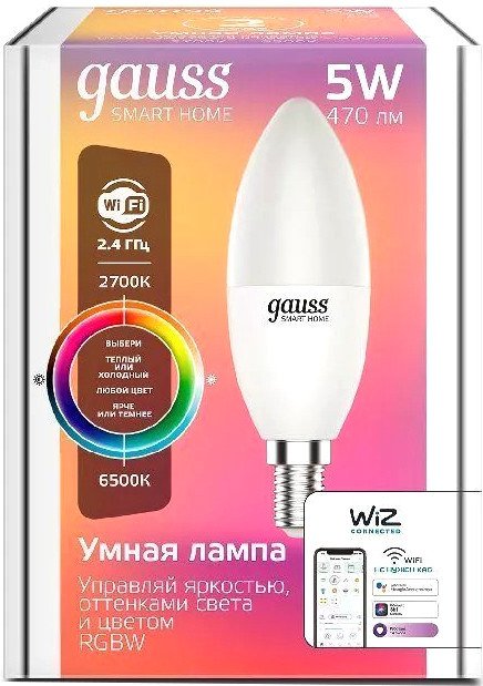 

Светодиодная лампочка Gauss Smart Home E14 5 Вт 2700-6500K 1190112