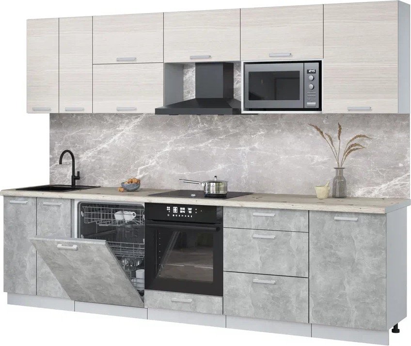 

Готовая кухня Интерлиния Мила Лайт 2.9-ПМ2 (вудлайн кремовый/бетон/бискайская сосна)