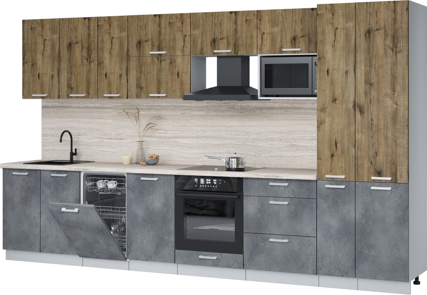 

Готовая кухня Интерлиния Мила Лайт 3.6-ПМ4 (дуб веллингтон/бетон портленд/травертин серый)