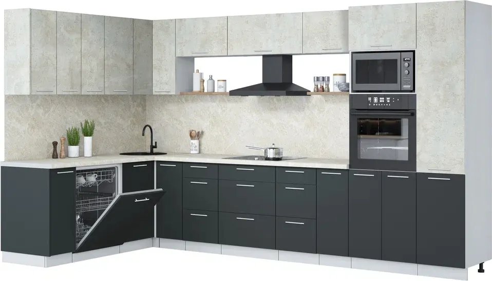 

Готовая кухня Интерлиния Мила Лайт 1.896х3.58 (бетон лайт/антрацит/опал светлый)