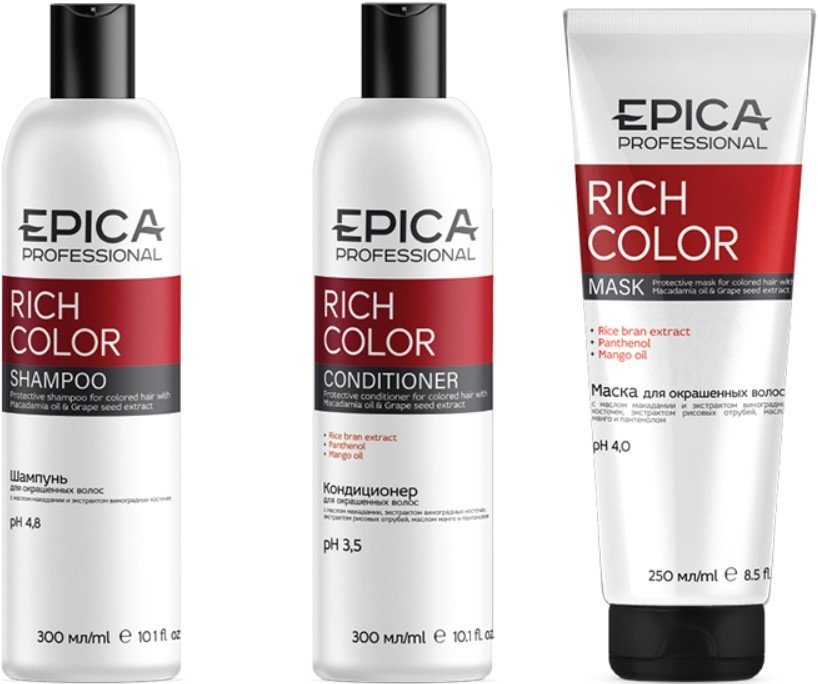 

Набор средств Epica Professional Rich Color Шампунь+Кондиционер+Маска (300мл+300мл+250мл)