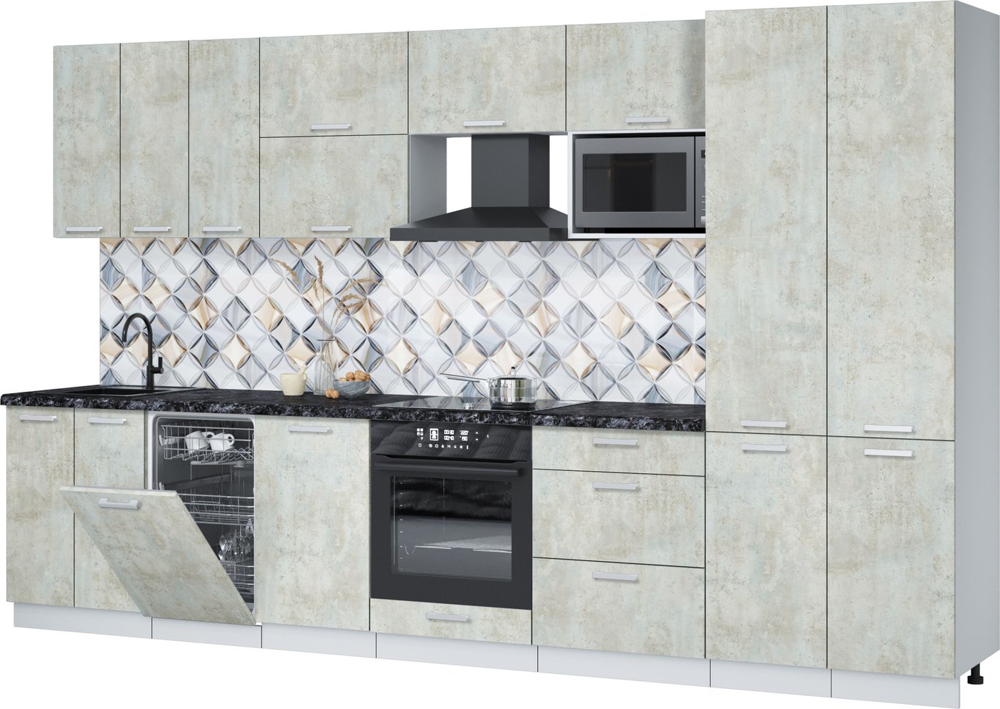 

Готовая кухня Интерлиния Мила Лайт 3.5-ПМ4 (бетон лайт/бетон лайт/кастилло темный)