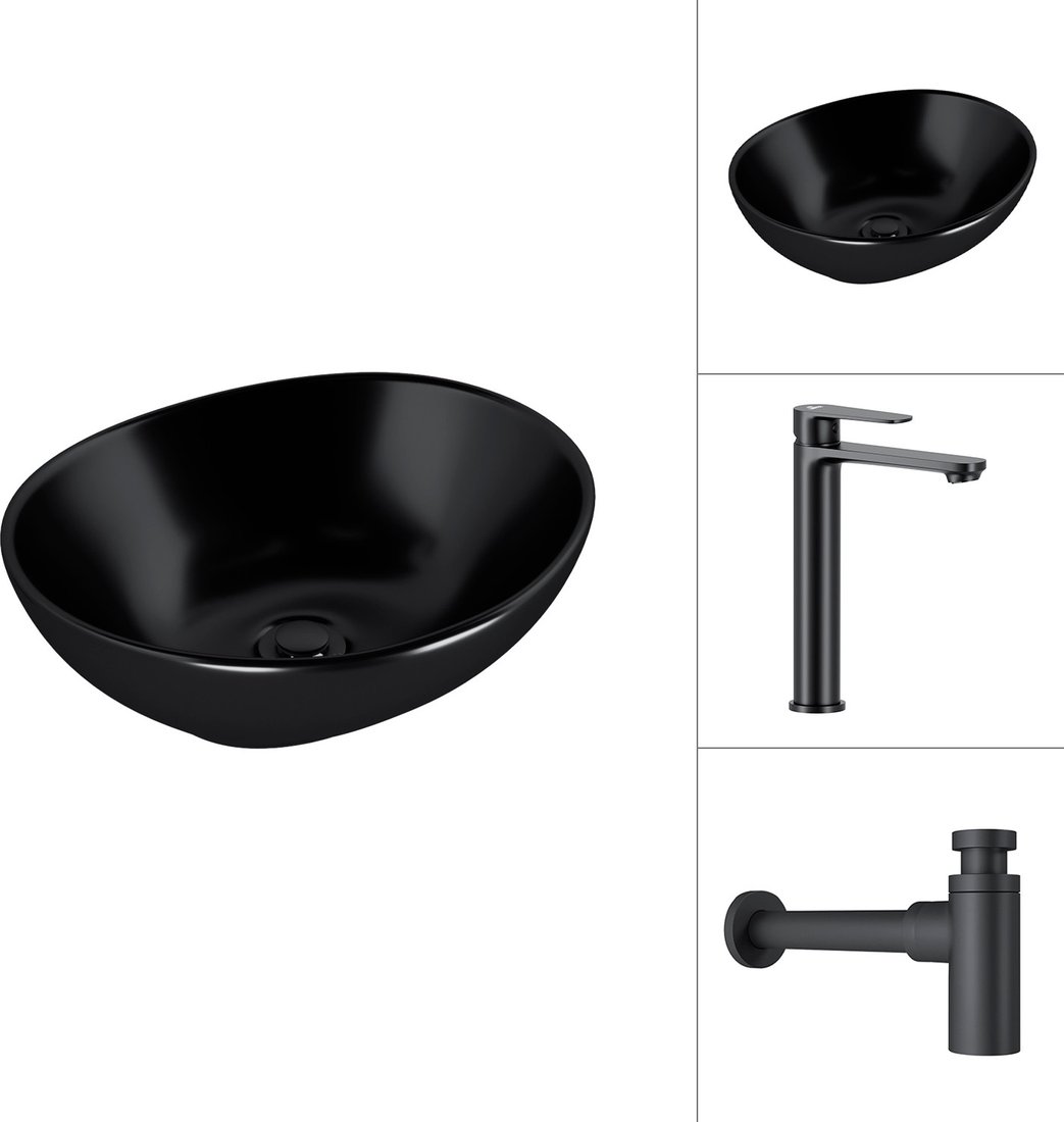 

Умывальник Lauter 21652-A + Moon 21СК8691BS с сифоном 21635B (черный матовый)