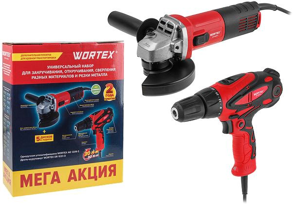 

Wortex 1329385 (болгарка, шуруповерт, 5 дисков)