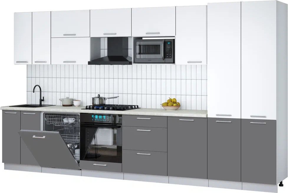 

Готовая кухня Интерлиния Мила Gloss 3.7-ПМ2 (серый/белый/опал светлый)