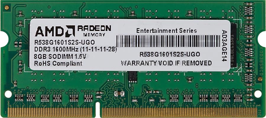 

Оперативная память AMD Radeon Entertainment 8GB DDR3 SO-DIMM (R538G1601S2S-UGO)
