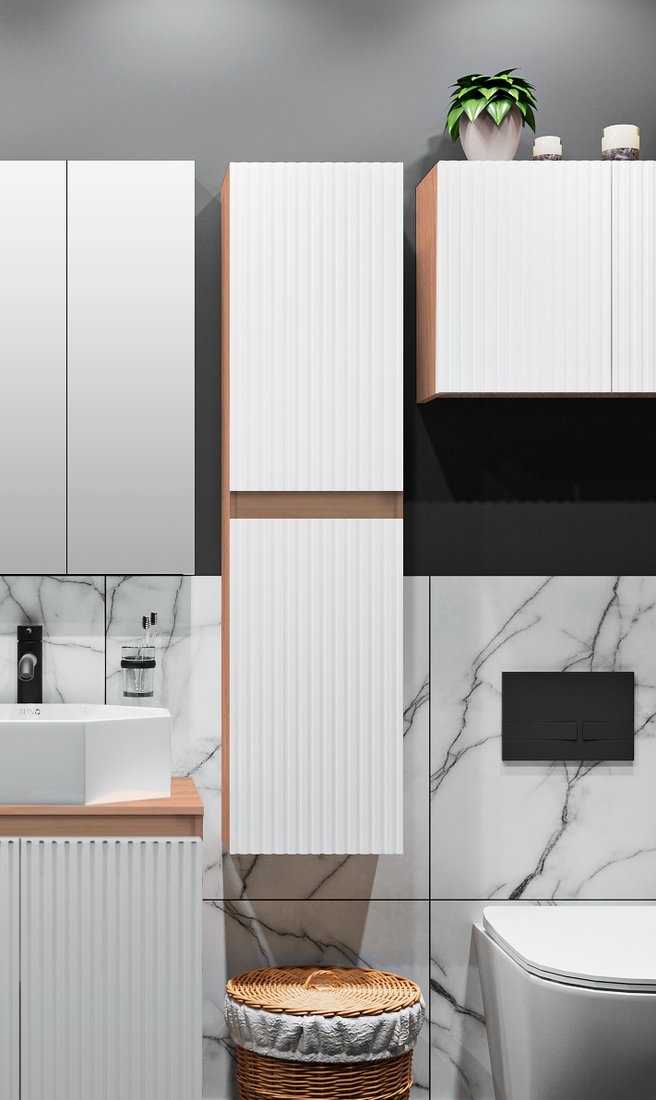 

Runo Шкаф-полупенал для ванной Соренто 40 / Тренто 40 вертикаль (крафтовый дуб/белый)